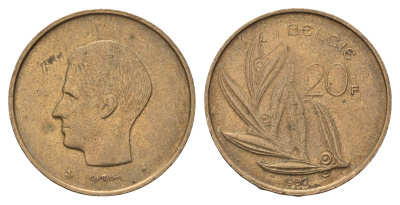Бельгия 20 франков 1980 Belgie, Бодуэн I (1951-1993) KM 160 никель бронза 4629-454