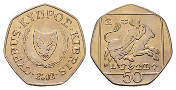 Кипр 50 центов 2002 KM 66 медно-никель UNC 4163-433