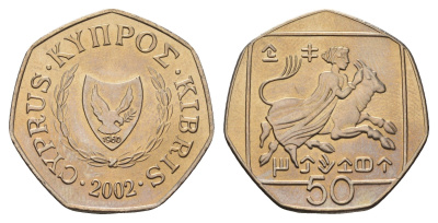 Кипр 50 центов 2002 KM 66 медно-никель UNC 4163-433