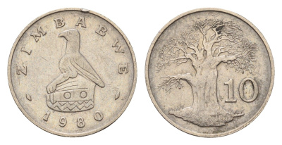 Зимбабве 10 центов 1980 птица-идол, баобаб KM 3 медно-никель 4682-625