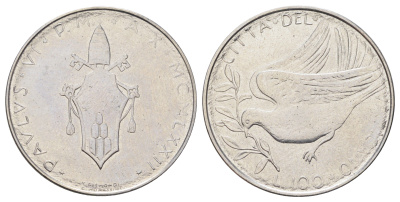 Ватикан 100 лир 1970 MCMLXX, Павел KM 122 нержавеющая сталь UNC 4699-626