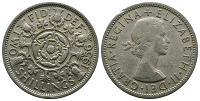 Великобритания 2 шиллинга (флорин) 1956 Елизавета II (1952-2022) KM 906, Spink 4146 медно-никель 4607-935