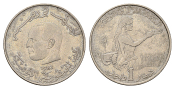 Тунис 1 динар 1983 FAO, сбор урожая KM 304 медно-никель 4662-813