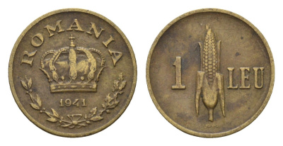 Румыния 1 лей 1941 Михай I (1940-1947), початок кукурузы KM 56 никель латунь 4684-118