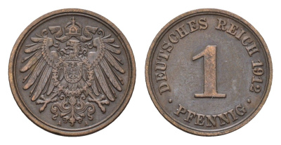 Германия 1 пфенниг 1912 A, Вильгельм II (1888-1918) KM 10, J. 10 медь 4684-1116