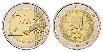 Франция 2 евро 2018 100 лет окончанию Первой Мировой войны KM 2458 биметалл UNC 72-1441