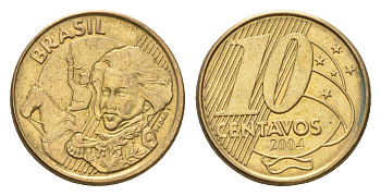 Бразилия 10 сентаво 2004 KM 649 сталь плакированная латунью 4686-734