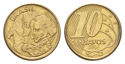 Бразилия 10 сентаво 2004 KM 649 сталь плакированная латунью 4686-734