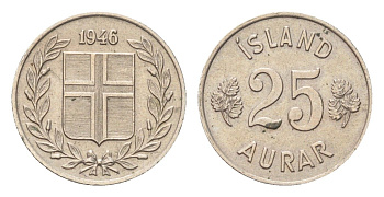 Исландия 25 эйре 1946 KM 11 медно-никель 4705-542