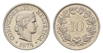 Швейцария 10 раппенов 1974 KM 27 медно-никель 4685-256