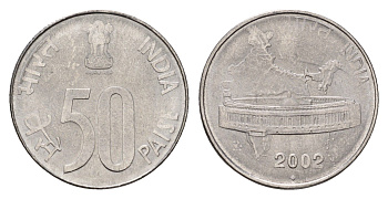 Индия 50 пайс 2002 KM 69 нержавеющая сталь UNC 4448-315