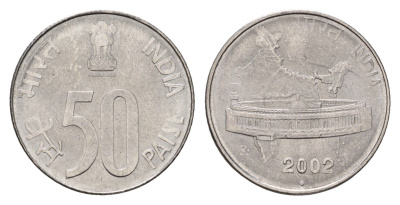Индия 50 пайс 2002 KM 69 нержавеющая сталь UNC 4448-315
