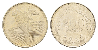 Колумбия 200 песо 2016 KM 297 медь цинк никель UNC 4686-454