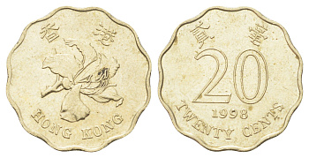 Гонконг 20 центов 1998 KM 67 никель латунь aUNC 4701-243
