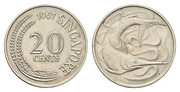 Сингапур 20 центов 1967 KM 4 медно-никель UNC 4706-522