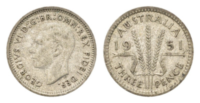 Австралия 3 пенса 1951 Георг VI (1936-1952) KM 44 серебро 4669-552