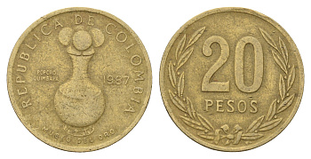 Колумбия 20 песо 1987 KM 271 алюминиевая бронза 4142-527