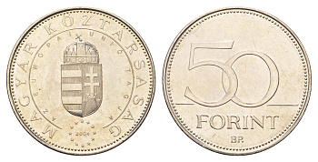 Венгрия 50 форинтов 2004 Вступление Венгрии в Европейский союз KM 773 латунь плакированная медно-никелем UNC 216-1241