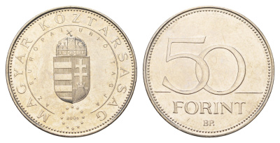 Венгрия 50 форинтов 2004 Вступление Венгрии в Европейский союз KM 773 латунь плакированная медно-никелем UNC 216-1241