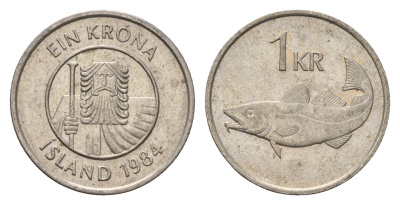 Исландия 1 крона 1984 треска KM 27 медно-никель 4687-828