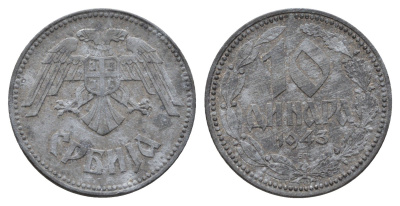 Сербия 10 динаров 1943 год-тип KM 33 цинк 4698-1244