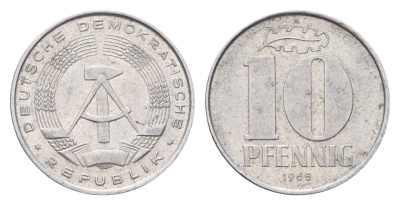ГДР 10 пфеннигов 1968 A KM 10 алюминий 4685-1267