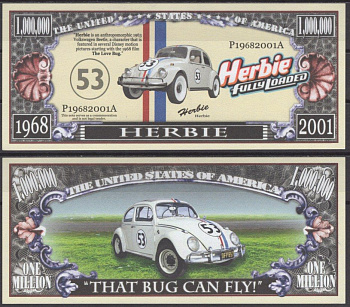 США 1000000 долларов 2001 Сумасшедшие гонки 1968 бумага UNC (пресс) 7197-15-1