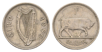 Ирландия 1 шиллинг 1959 бык KM 14a медно-никель 4175-1044