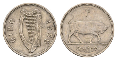 Ирландия 1 шиллинг 1959 бык KM 14a медно-никель 4175-1044