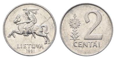 Литва 2 цента (сента) 1991 год-тип KM 86 алюминий aUNC 4689-1042