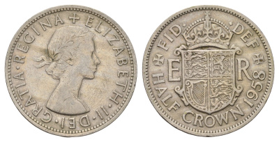 Великобритания 1/2 кроны 1958 Елизавета II (1952-2022) KM 907, Spink 4145 медно-никель 4183-821