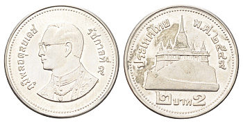Таиланд 2 бата 2006 BE 2549, Рама IX (1946-2016) Y 444 сталь плакированная никелем UNC 4701-368
