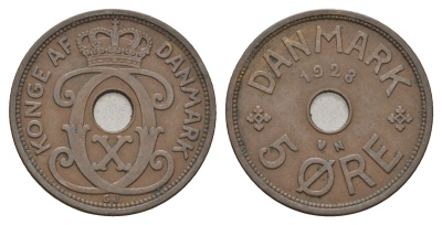 Дания 5 эре 1928 N, Кристиан X (1912-1947) KM 828 бронза 4700-827