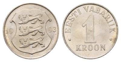 Эстония 1 крона 1993 KM 28 медно-никель aUNC 4688-554