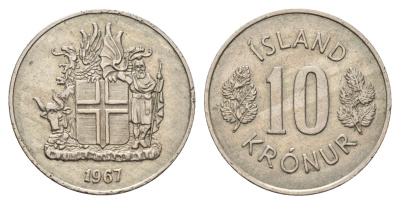 Исландия 10 крон 1967 KM 15 медно-никель 4586-545