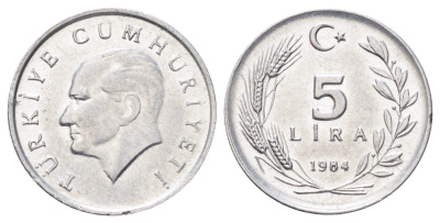 Турция 5 лир 1984 Кемаль Ататюрк KM 963 алюминий UNC 4697-1222