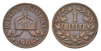 Германская Восточная Африка 1 геллер 1906 A KM 7 бронза 4154-152