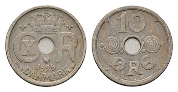 Дания 10 эре 1925 NCH, Кристиан X (1912-1947) KM 822 медно-никель 4701-927