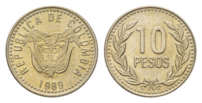 Колумбия 10 песо 1989 KM 281.1 медь цинк никель UNC 4679-165