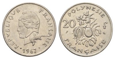 Французская Полинезия 20 франков 1967 KM 6 никель UNC 177-254