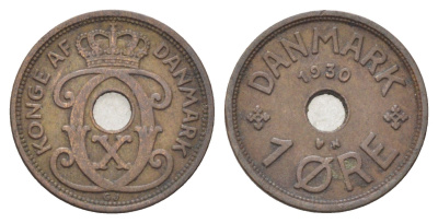 Дания 1 эре 1930 N, Кристиан X (1912-1947) KM 826 бронза 4701-562