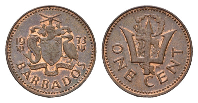 Барбадос 1 цент 1973 сломанный трезубец Британии KM 10 бронза 4689-1165