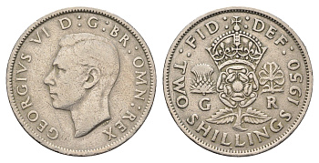 Великобритания 2 шиллинга (флорин) 1950 Георг VI (1936-1952) KM 878, Spink 4107 медно-никель 4698-1044