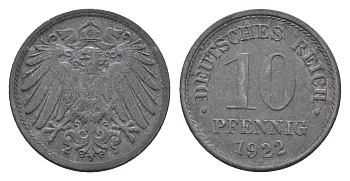 Германия 10 пфеннигов 1922 KM 26 цинк 4684-1124
