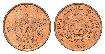 Тонга 2 сенити 1996 ФАО - Планирование семьи KM 67 бронза UNC 4395-932