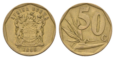 ЮАР 50 центов 1996 Зантедеския Эллиота (калла), герб KM 163 сталь плакированная бронзой 4687-722