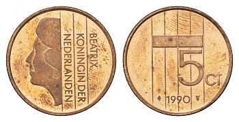 Нидерланды 5 центов 1991 Беатрикс (1980-2013) KM 202 бронза 4685-137