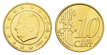 Бельгия 10 евроцентов 2001 Альберт II (1993-2013) KM 227 нордик UNC 4685-218