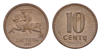 Литва 10 центов (сентов) 1991 год-тип KM 88 бронза 4689-1049