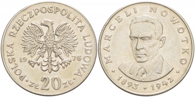 Польша 20 злотых 1976 MW, Марцелий Новотко KM 69, Parchimowicz 246c медно-никель 4403-523
